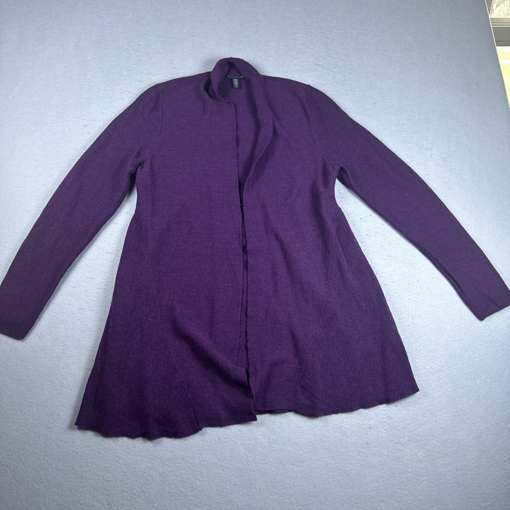 Eileen Fisher Cardigan Women S Purple Merino Wool Italian Yarn Open Sweater